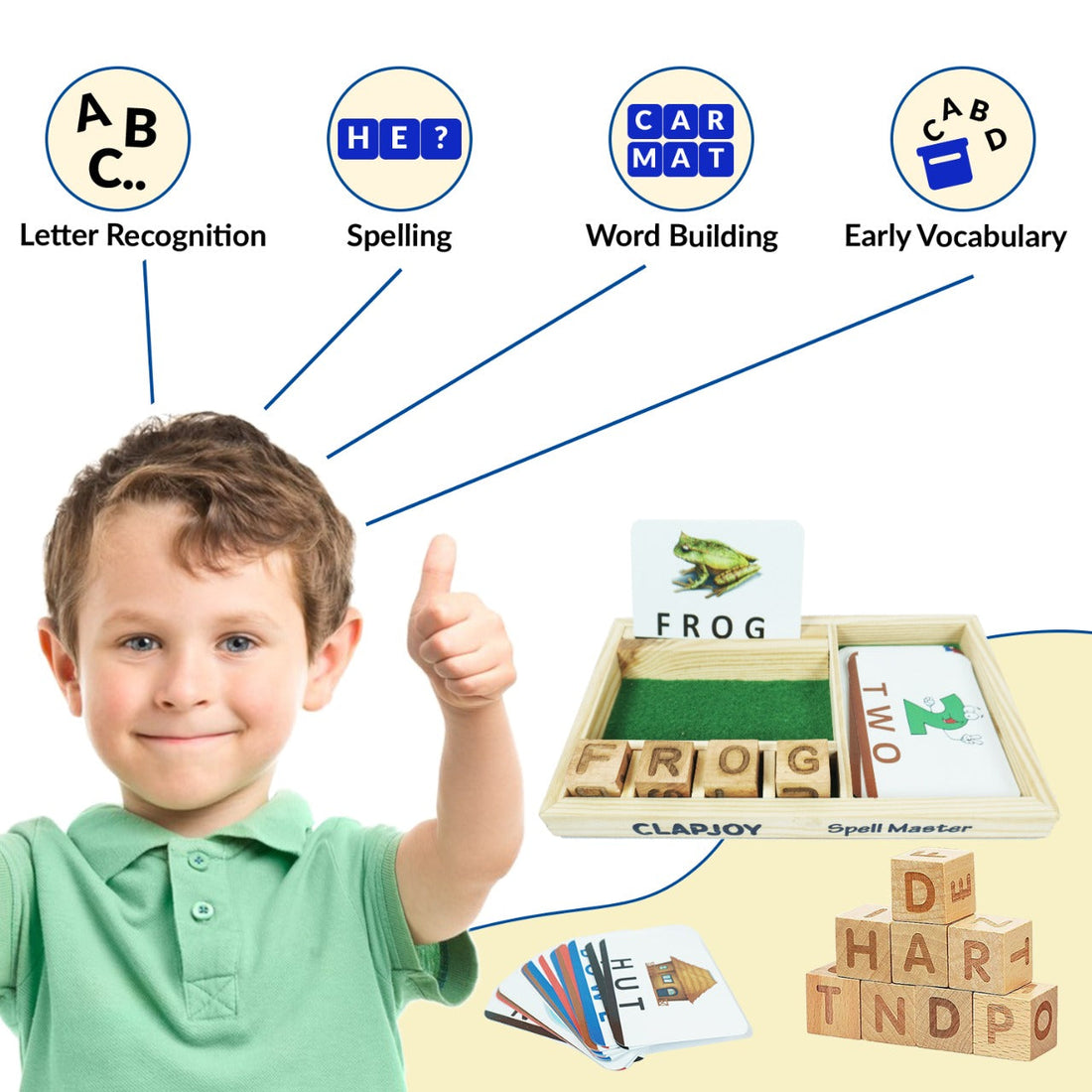 Clapjoy Spell Master, Learning Word Game with Flash Cards, Montessori Early Learning Educational Toy kids of ages 2+ year