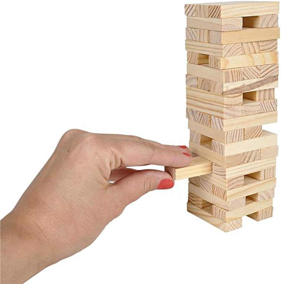 Slido Max Wooden Tower Game, Wood Tumbling Blocks Set with 54 Pieces, Classic Wooden Blocks for Building for Kids