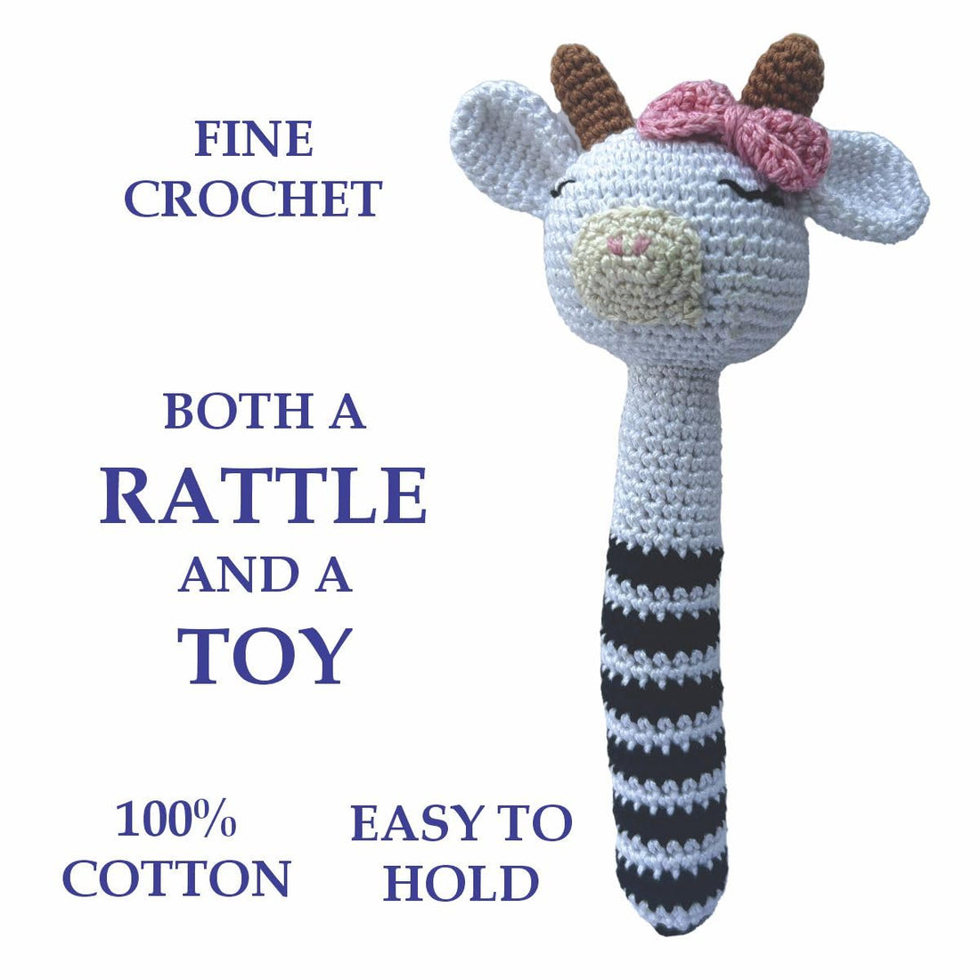 Baby Rattle 0-6 Months Montessori Sensory Toys for Babies (Cow Long Rattle)