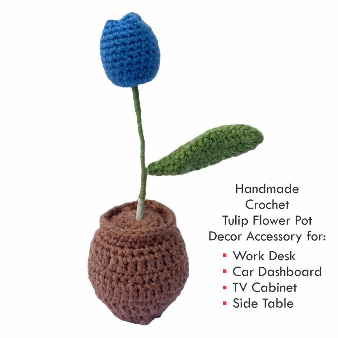 Handmade Blue Tulip Flower with Brown Pot | Crochet Flower