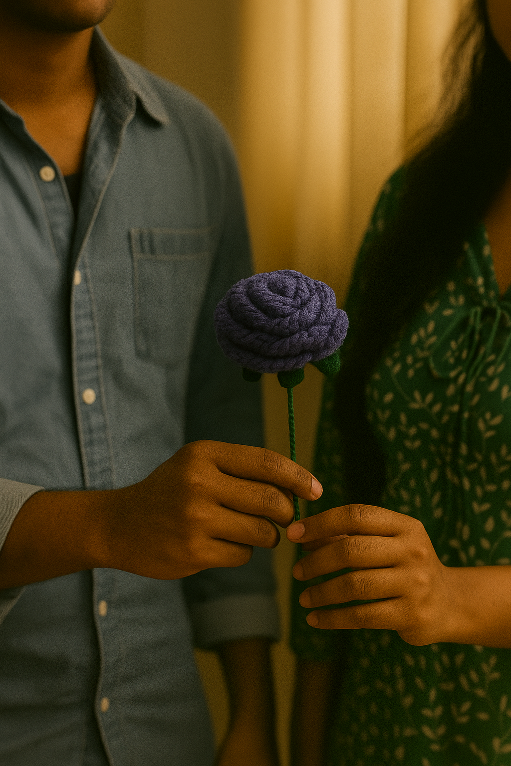 Handcrafted Crochet Purple Rose Flower with Stem & Leaves – Perfect for Valentine’s, Anniversary, Birthday & Home Décor. A Timeless, Elegant Gift.