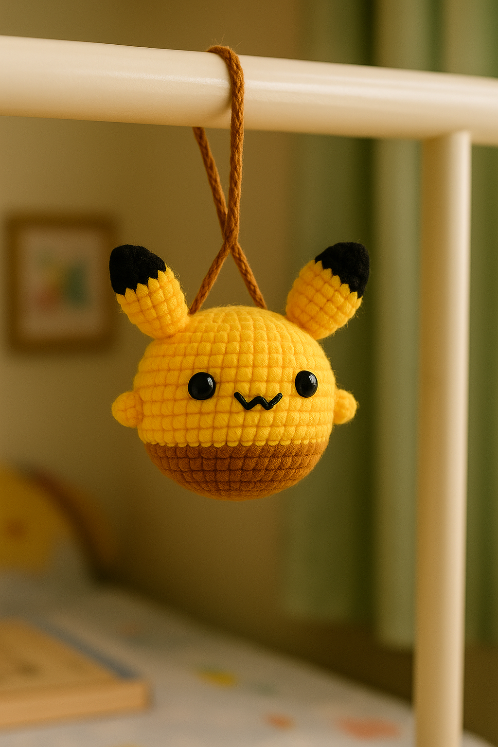 Handmade Crochet Pikachu Hanging | Cute Amigurumi Plush for Car Rearview Mirror | Kawaii Anime Decor for Kids, Gift for Pokémon Lovers