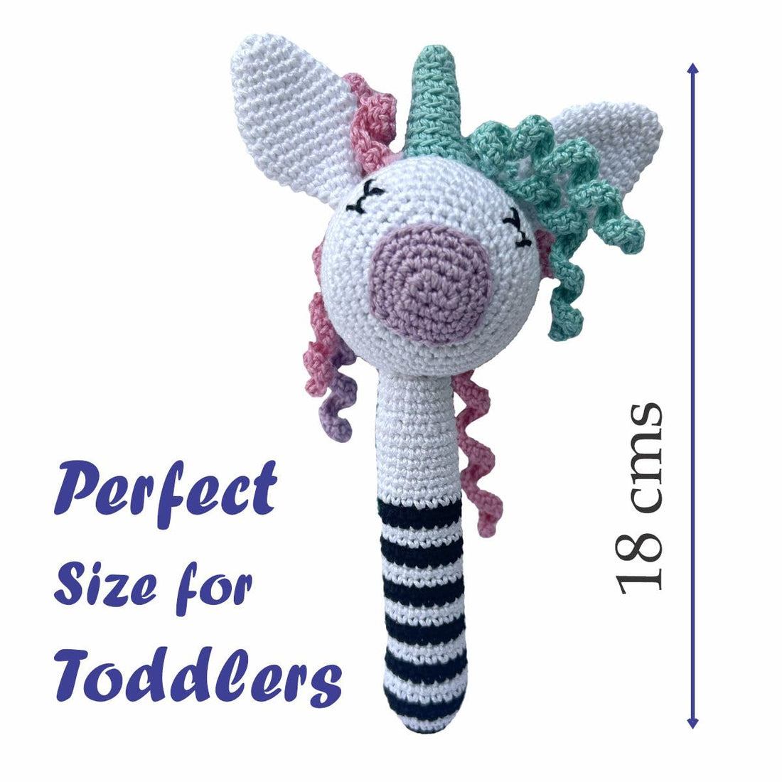 Baby Rattle, Unicorn Long Rattle, 0-6 Months Montessori Sensory Toys for Babies, Handmade Crochet Baby Ring Rattle Toy | Teething Toy |
