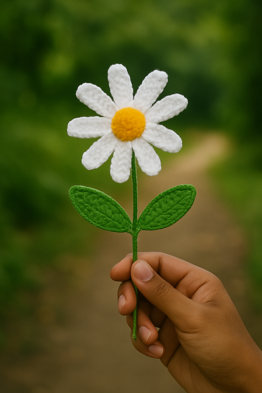 Handcrafted Crochet Daisy Flower with Stem & Leaves – Perfect for Valentine’s, Anniversary, Birthday & Home Decor
