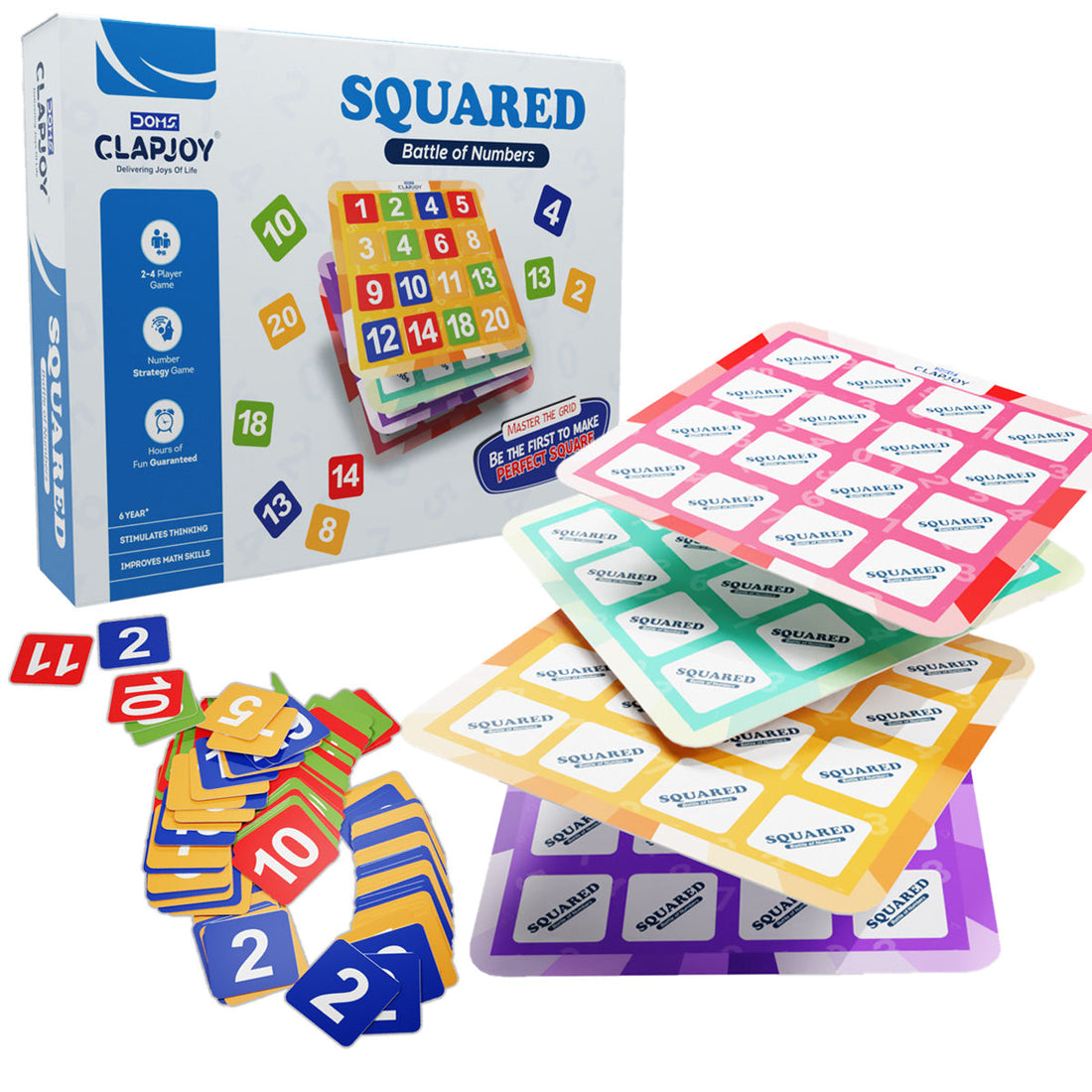 Clapjoy Squared Battle of Numbers: A Strategic Number Game for 2-4 Players for Kids & Adults