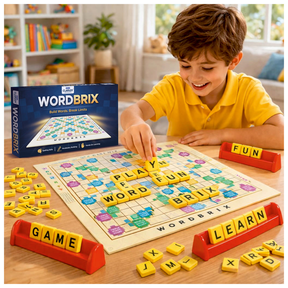 Clapjoy WordBrix Word Building Board Game, Spelling Skills, Vocabulary Building, Hands-On Learning