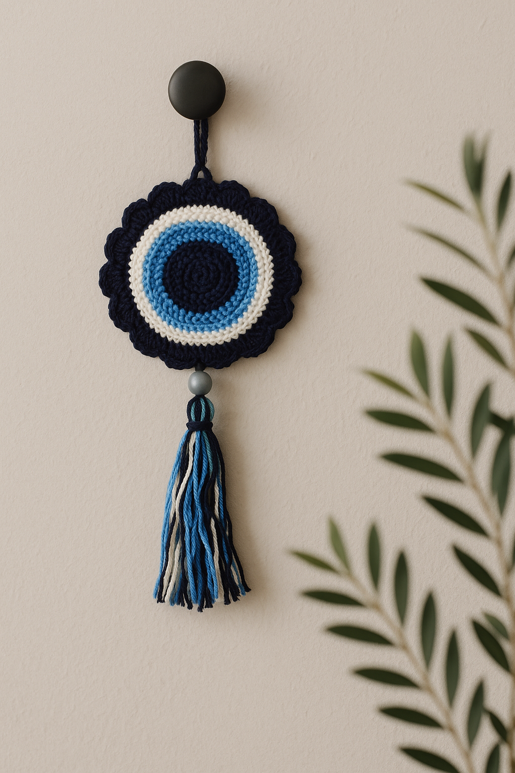 Crochet Evil Eye Hanging – Decorative Wall Hanging for Home & Office | Good Luck Charm | Evil Eye Protection