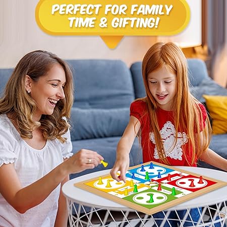 CLAPJOY 2-in-1 Wooden Board Game Set, Ludo and Snake & Ladders, 2-4 Players, Multi-Color, Ages 4+