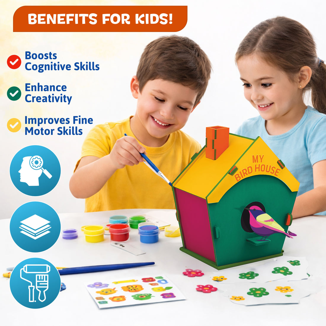 Clapjoy Bird House 3D DIY Wooden Puzzle, Build and Play, Boosts Cognitive Skills, for Ages 8+