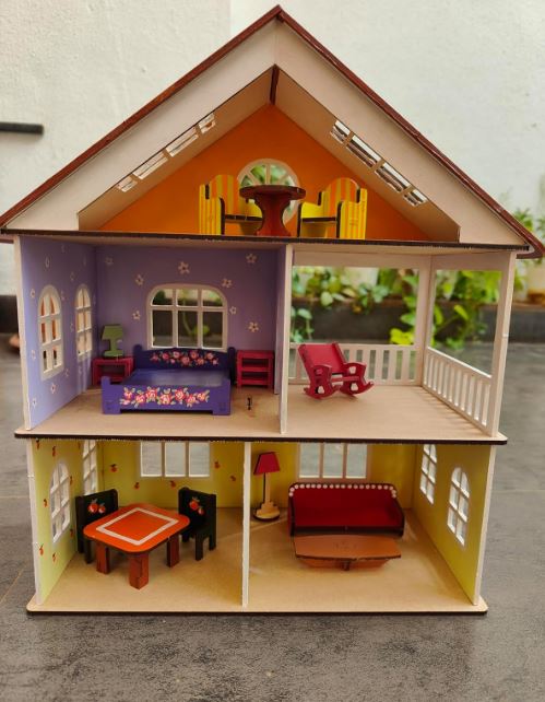 Clapjoy DIY Wooden Toy House with Furniture for kids | DIY Dollhouse Building Kit with Paint set, Easy Assembly with Instructions
