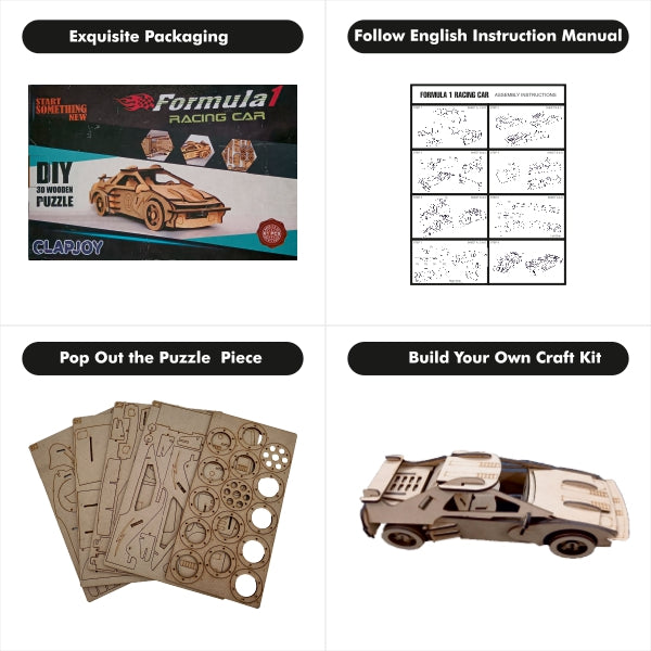Clapjoy Formula 1 3D Wooden Puzzle Racing Car