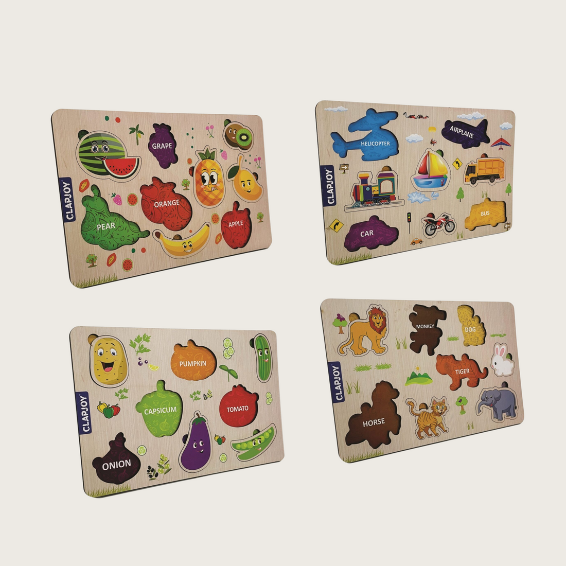 Clapjoy Wooden Learning Educational Board  and Flash Card Combo for Kids Ages 2+ years