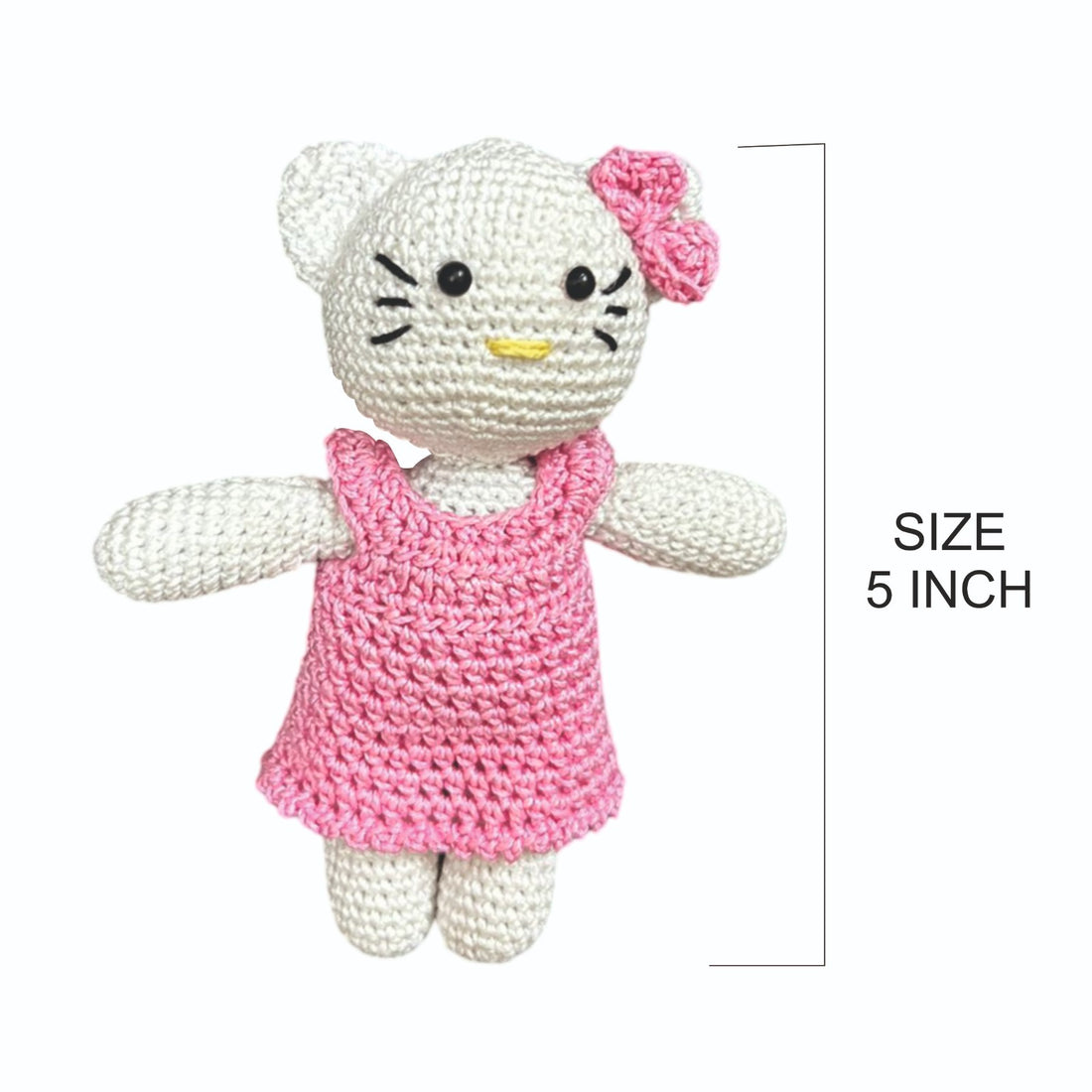 Clapjoy Handmade Crochet Kitty Doll for Kids 1 to 3 Years – Soft Amigurumi Toy for Kids, Cute Cat Design with Pink Dress & Bow