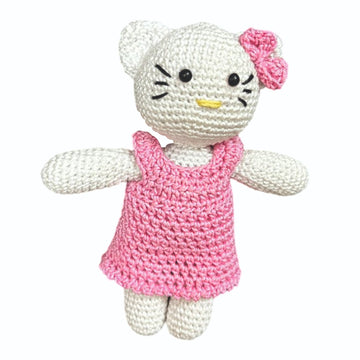 Handmade Crochet Kitty Doll for Kids 1 to 3 Years – Soft Amigurumi Toy for Kids, Cute Cat Design with Pink Dress & Bow