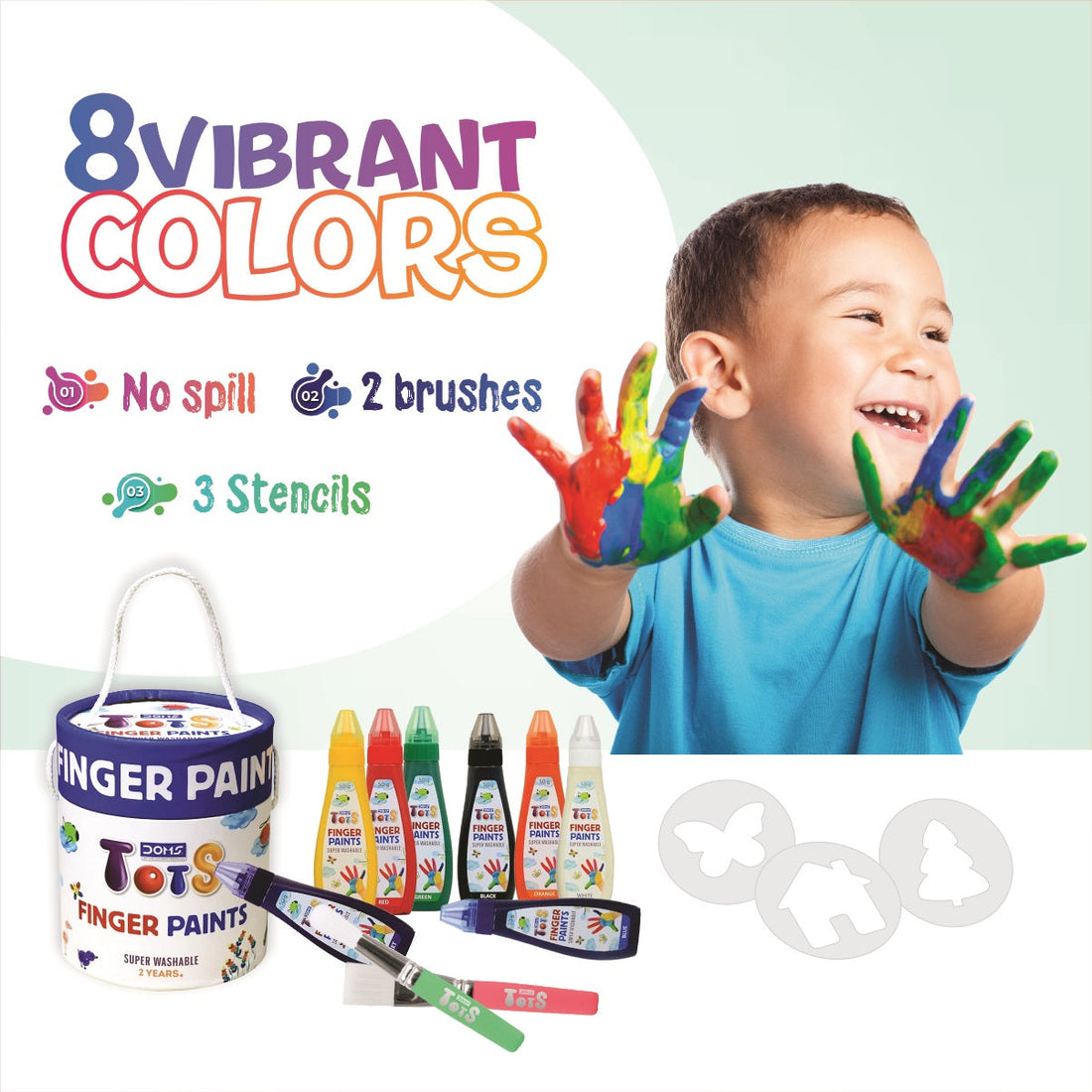 Doms Tots Finger Paints – Non Toxic, Natural, Child Safe, Washable, Face Paint For Kids 2 Years And Above