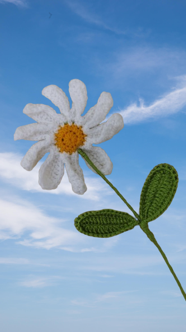 Clapjoy Handcrafted Crochet Daisy Flower with Stem & Leaves – Perfect for Valentine’s, Anniversary, Birthday & Home Decor