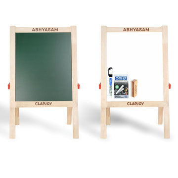 Clapjoy Abhyasam Wooden Double-Sided Chalkboard and White Easel board for Kids
