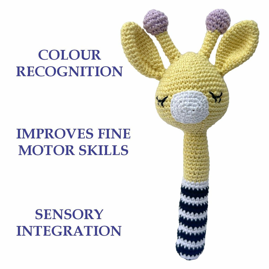 Clapjoy Baby Rattle, Giraffe long rattle, 0-6 Months Montessori Sensory Toys for Babies, Handmade Crochet Baby Ring Rattle Toy | Teething Toy |