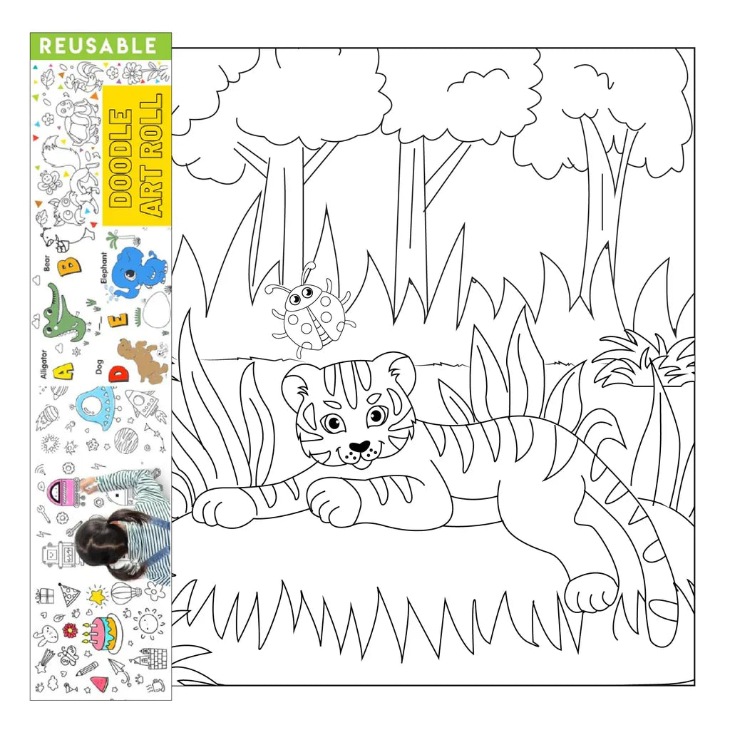 Clapjoy Reusable Doodle Art Roll – Jungle Theme (2 meters) for kids of Ages 3+ years