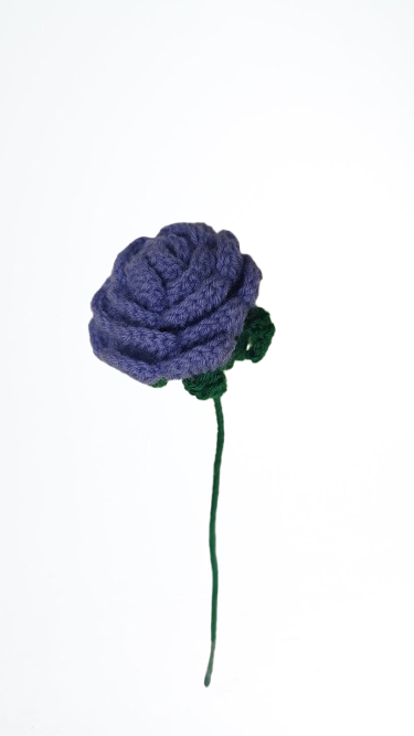 Clapjoy Handcrafted Crochet Purple Rose Flower with Stem & Leaves – Perfect for Valentine’s, Anniversary, Birthday & Home Décor. A Timeless, Elegant Gift.