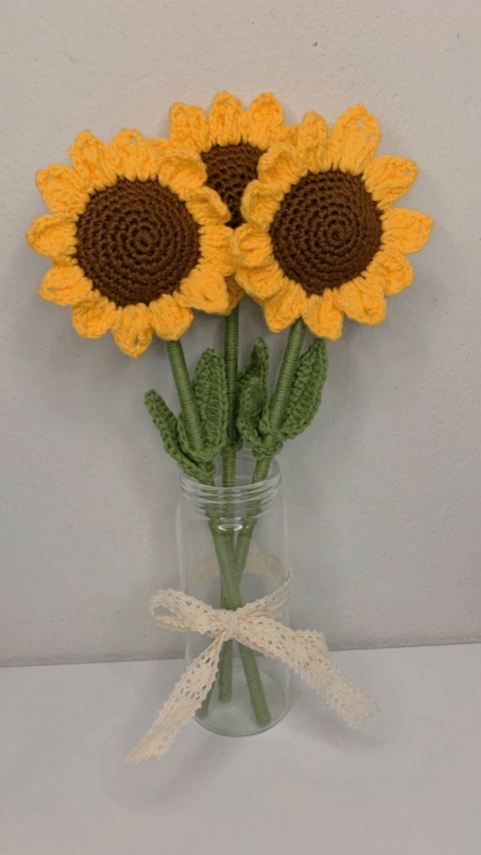 Clapjoy Handcrafted Crochet Sunflower – Artificial Flower for Home Decor & Gifting on Special Occasions, Single Sunflower