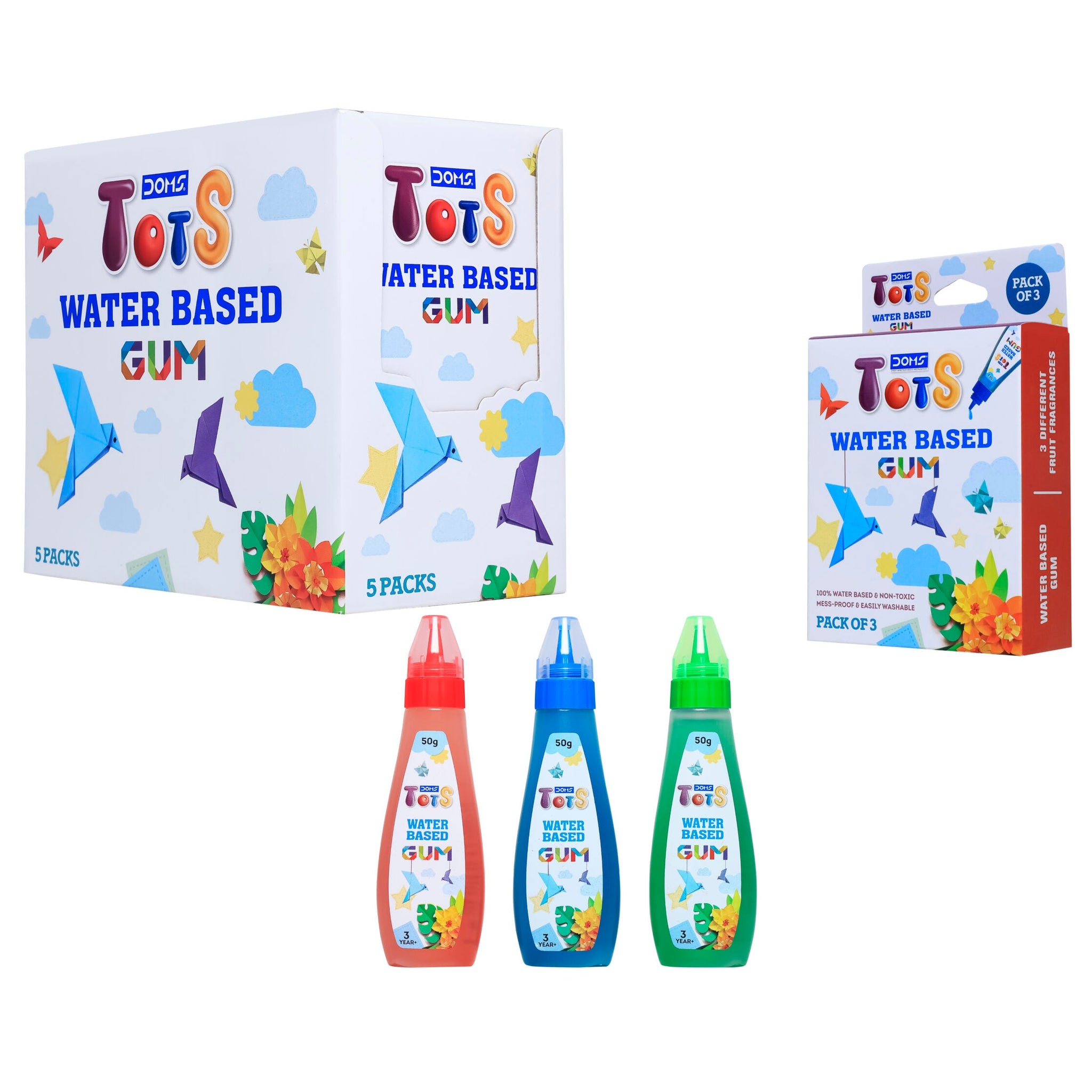 Doms Tots Water-Based Glue – Pack of 3 (50g Each) for kids ages 2-5 years