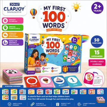 Clapjoy All-in-One 100 Flash Cards for Toddlers | Double Sided, Waterproof & Non-Tearable fors kids Ages 1-3 Years
