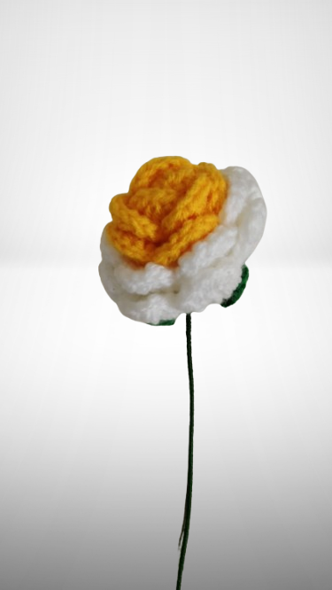 Clapjoy Handcrafted Crochet Yellow,White Rose Flower with Stem & Leaves – Perfect for Valentine’s, Anniversary, Birthday & Home Décor. A Timeless, Elegant Gift.